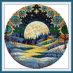 broderie point croix paysage nuit lune arbres maison blé raisin fil coton instructions toile