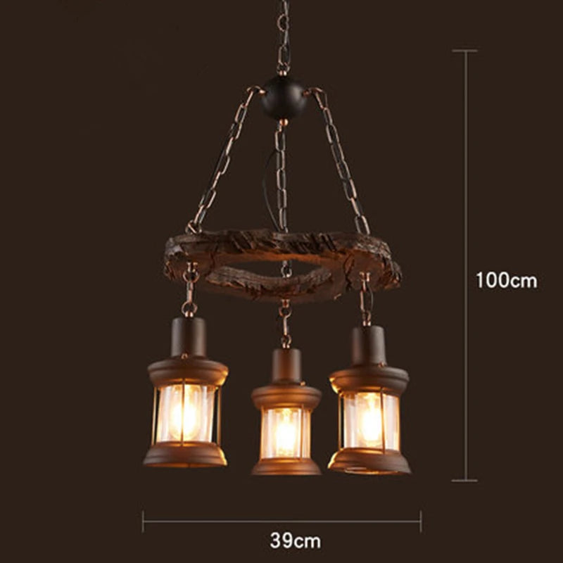 suspension lumineuse bois naturel ampoule filament industriel rustique verre translucide
