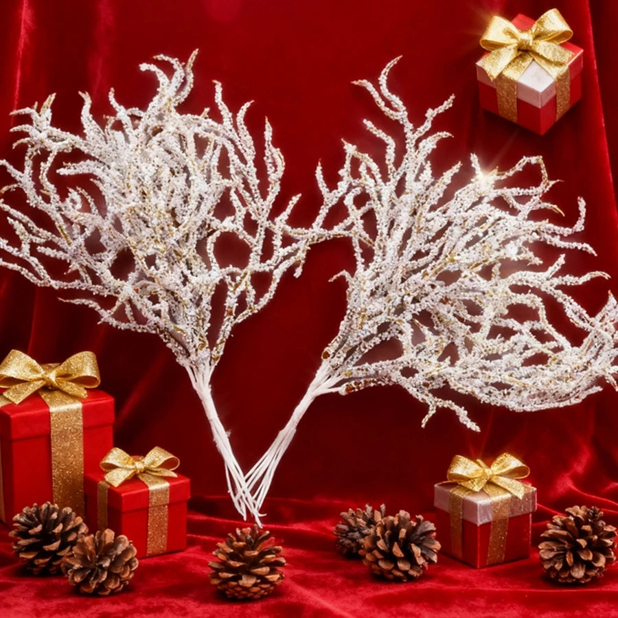 branches artificielles blanches glitter modernes décoration hiver boules noel guirlandes lumineuses argentées festiveextérieur
