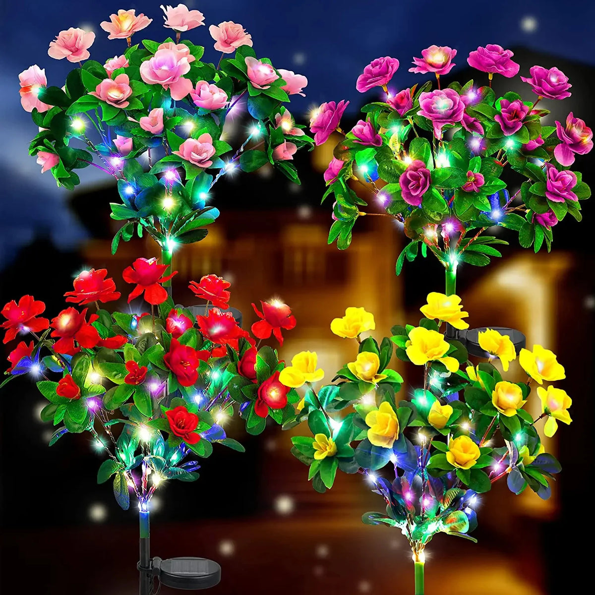 lumière solaire arbre décoratif fleurs artificielles moderne jardin vert rose rouge Jaune