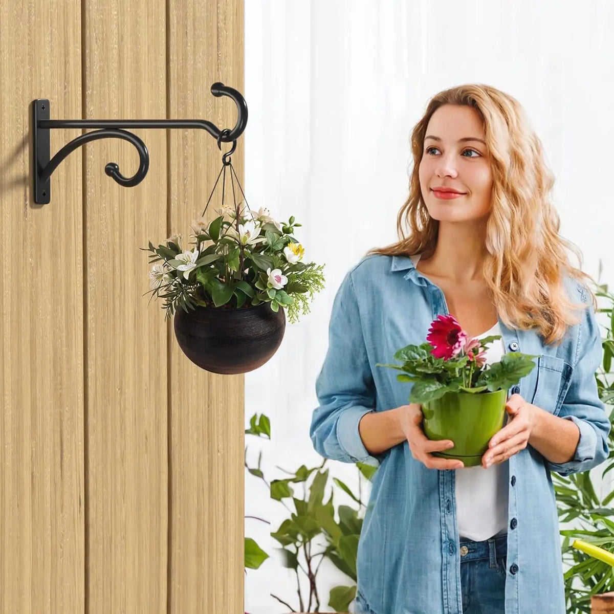 supports muraux métal noir plantes suspendues décoration jardin volutes décoratives fixations muralesextérieurintérieur