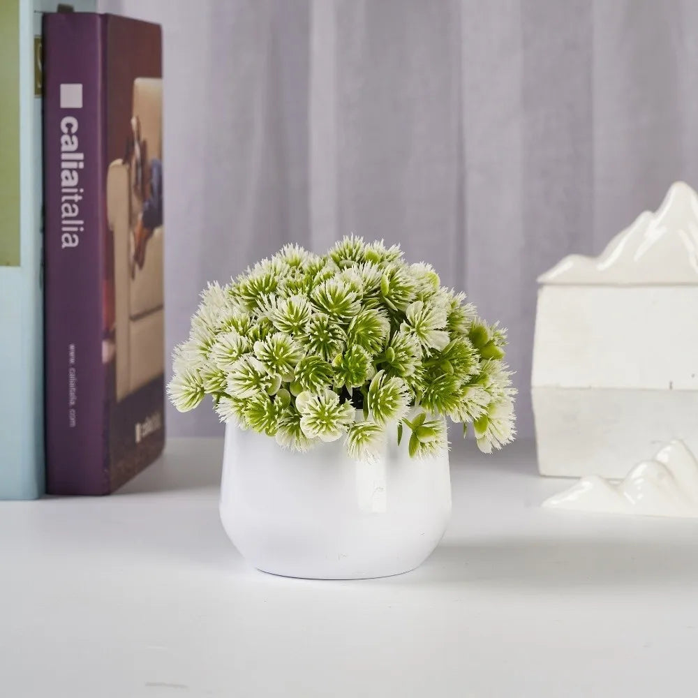 plante artificielle moderne feuilles vertes fleurs blanches pot plastique minimalisteintérieurextérieuraccrochable