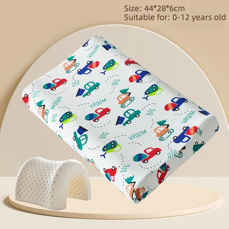 oreiller enfant latex coton motif voitures ours points anti apnée confortable quatre saisons
