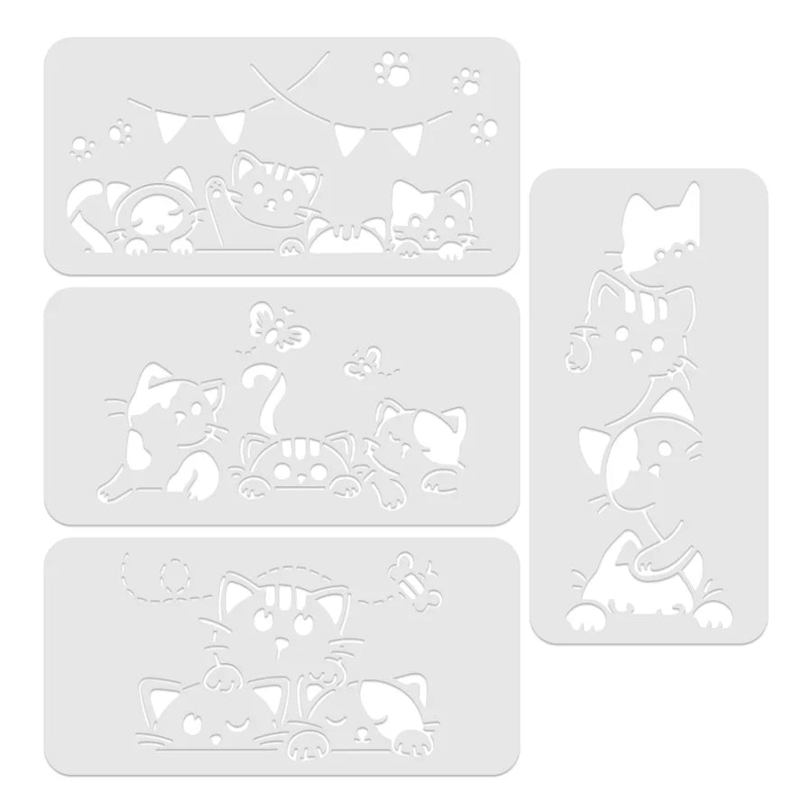 stencils blancs animaux chatons papillons drapeaux dessin animé decoration murale bricolage maison