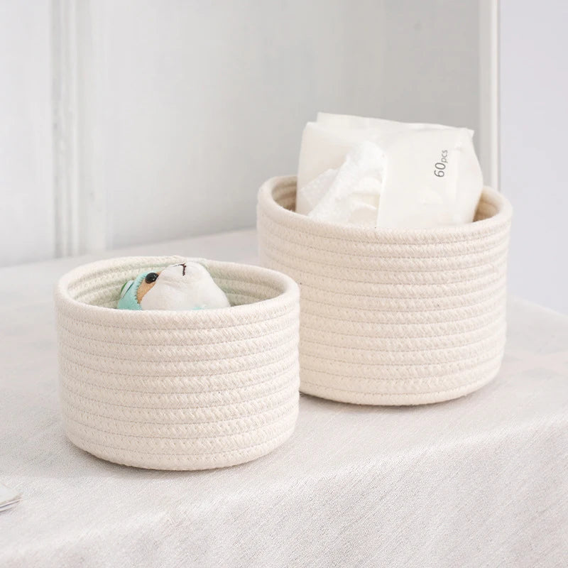 corbeilles rangement tissées coton blanc rose bleu clair pliables respectueuses l'environnement multifonctionnelles moderne rustique