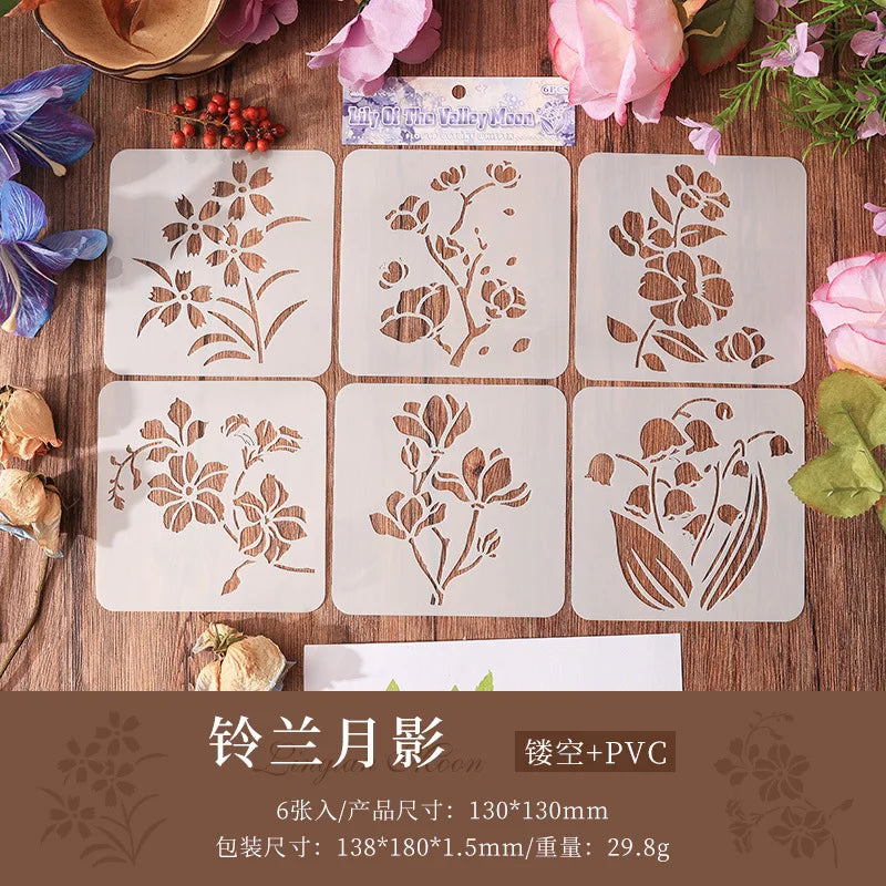 stencils fleurs stylisées tulipes roses blancs artisanal détaillé peinture bricolage scrapbooking