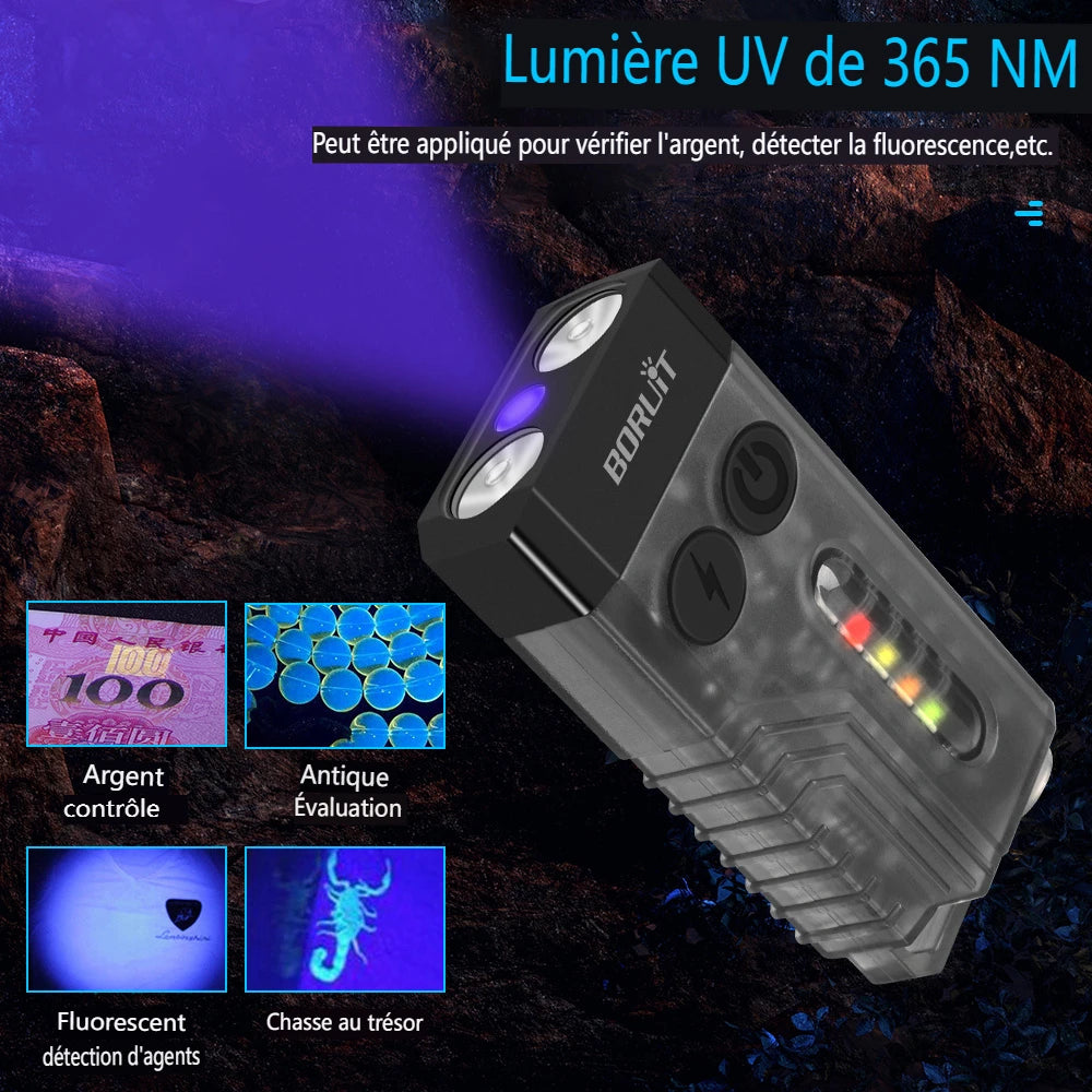 lampe torche multifonction rechargeable led noire aimant lumière uv portable pratique