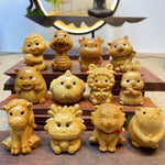 statuettes animales sculptées détaillées zodiaque naturel brun clair artisanal figurines individuelles opaques