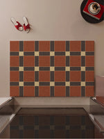tapis antidérapant moderne carreaux géométriques rouge noir beige pvc sol couloir extérieur