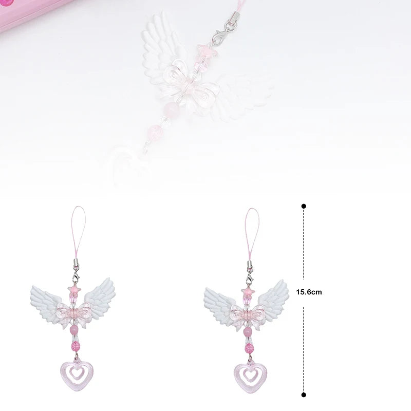 porte clés décoration papillon ailes cœur transparents blanc rose romantique