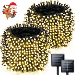 guirlande lumineuse solaire ip65 30mètres blanc chaud moderne interrupteur modes éclairage panneau solaire fixations