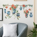 sticker mural fleurs vases colorés art floral vintage auto adhésif pvc résistant eau salon