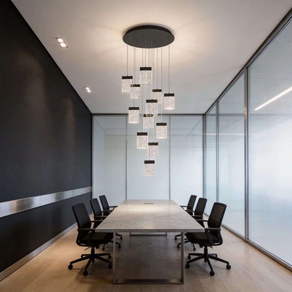 suspension lumineuse contemporaine 16 lumières acier inoxydable noir doré minimaliste
