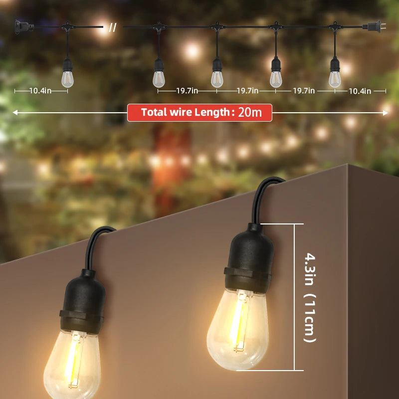 guirlande lumineuse extérieure industrielle 10m 10 ampoules e27 blanc chaud noir jaune