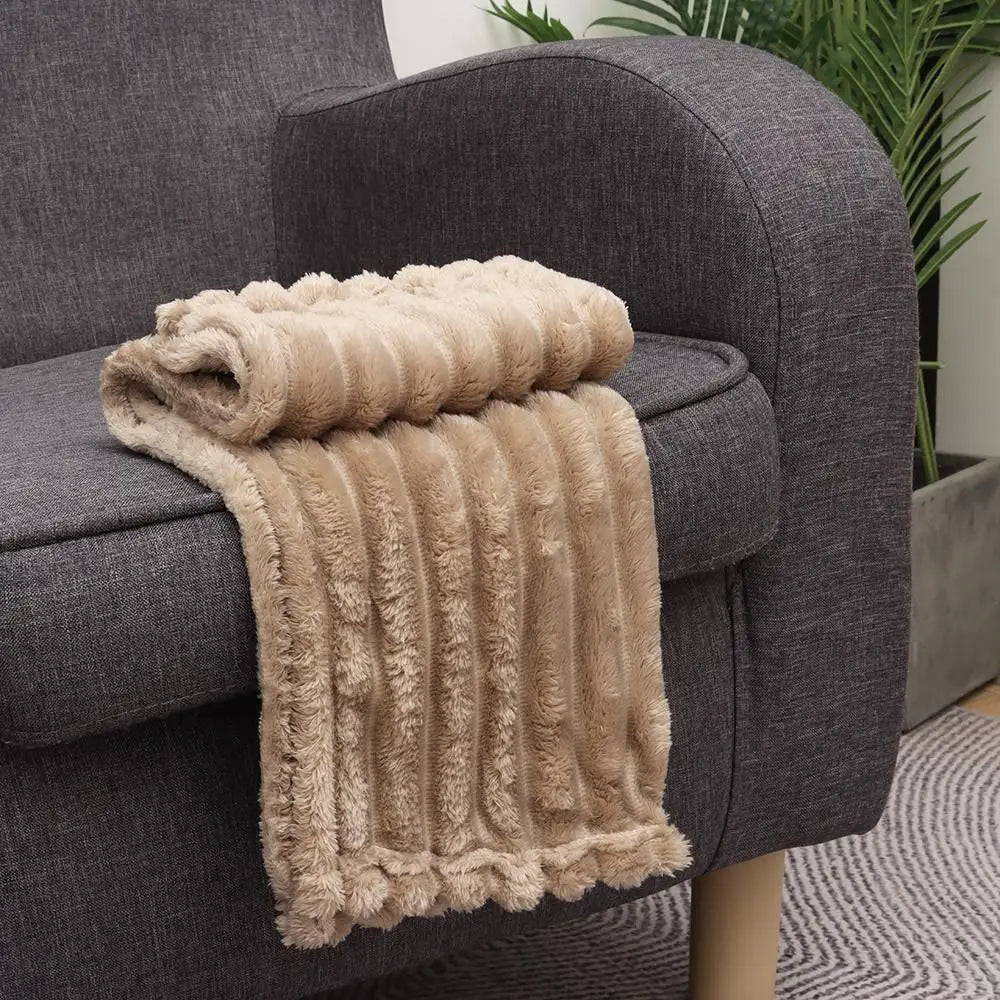 couverture polaire beige rayures hiver douce polyester coton 100x150cm 70x100cm 45x65cm confortable fixations