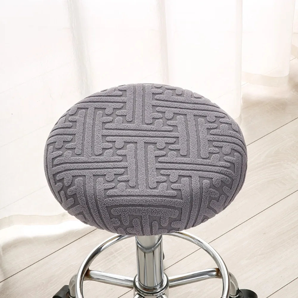 housse tabouret moderne élastique bleu clair gris clair vert clair motif géométrique polyester 30cm