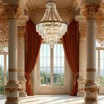 lustre pendentif cristal or élégant salle manger hall lumière froide neutre chaude