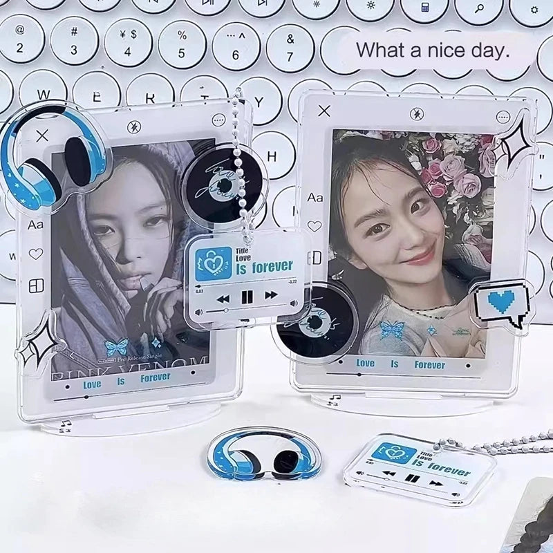 cadre photo acrylique transparent support carte kpop décor disque vinyle écouteurs coréen moderne