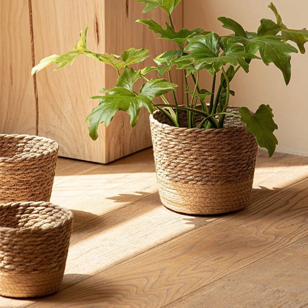 panier tressé paille naturelle rustique décoration maison bohème artisanal rangement plantesintérieur