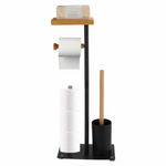 support papier toilette moderne noir blanc brosse wc plateau bois rouleaux
