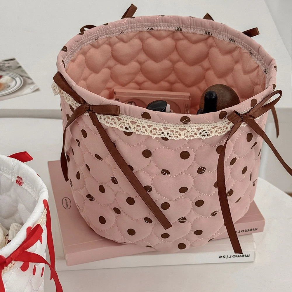 boîtes rangement coton pliables rose blanc noir pois texturées