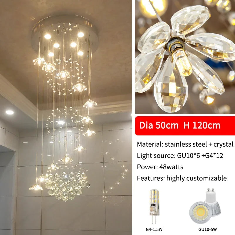 Suspension lumineuse moderne cristal transparente salon chambre étude 2000 82000 flux lumineux