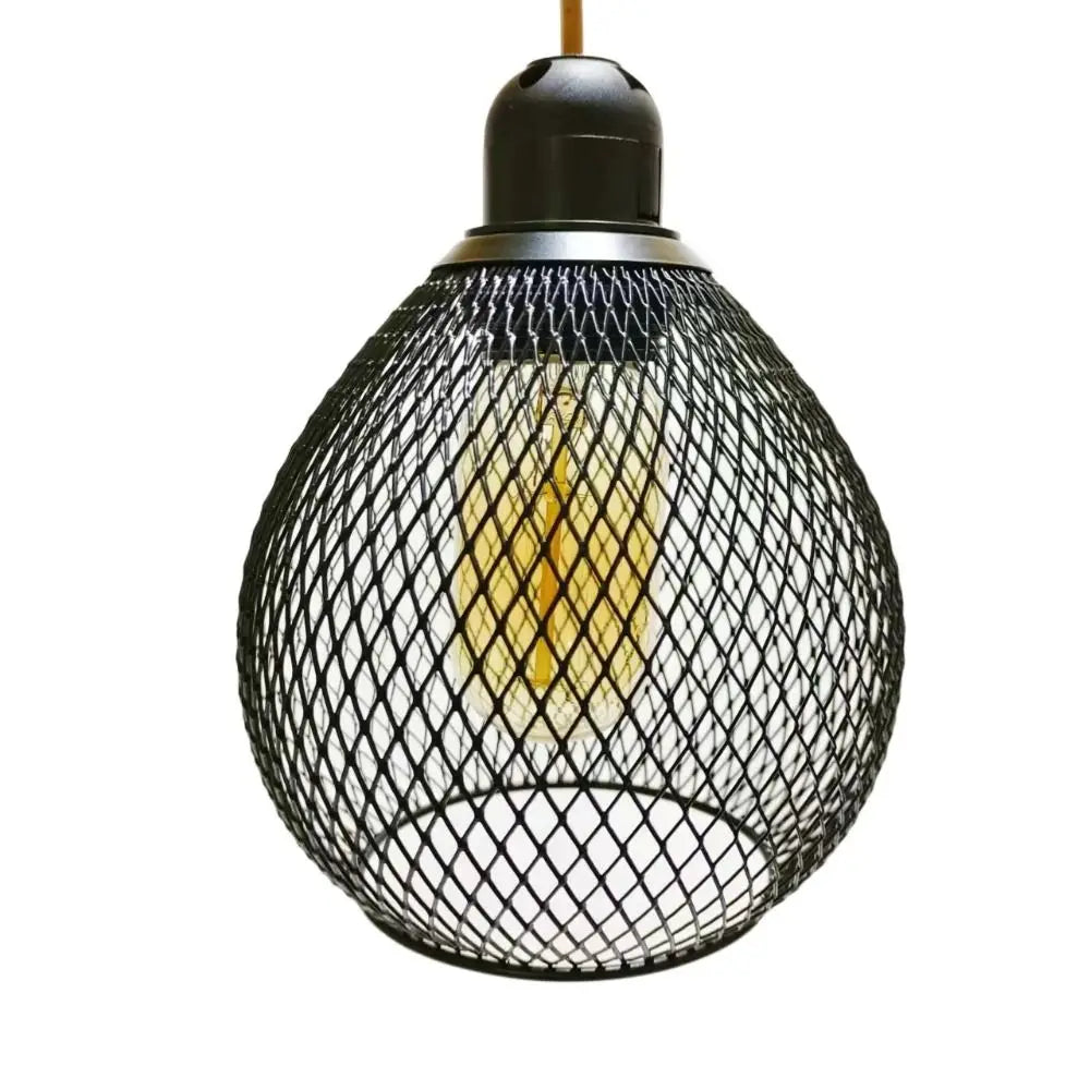 lampe suspendue industrielle filtre ampoule filament noir doré blanc métal maille opacité vintage