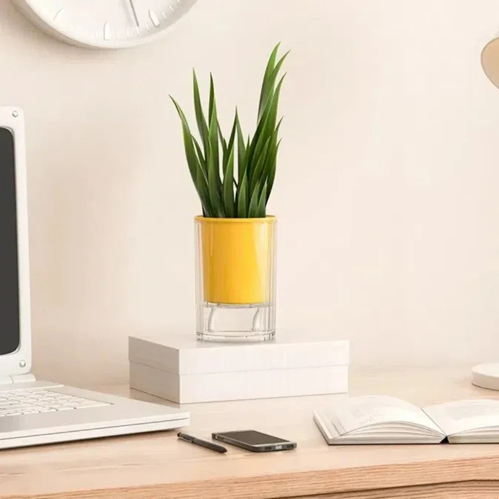 Pot plante moderne transparent jaune vert rose blanc auto arrosage plantes inclusion