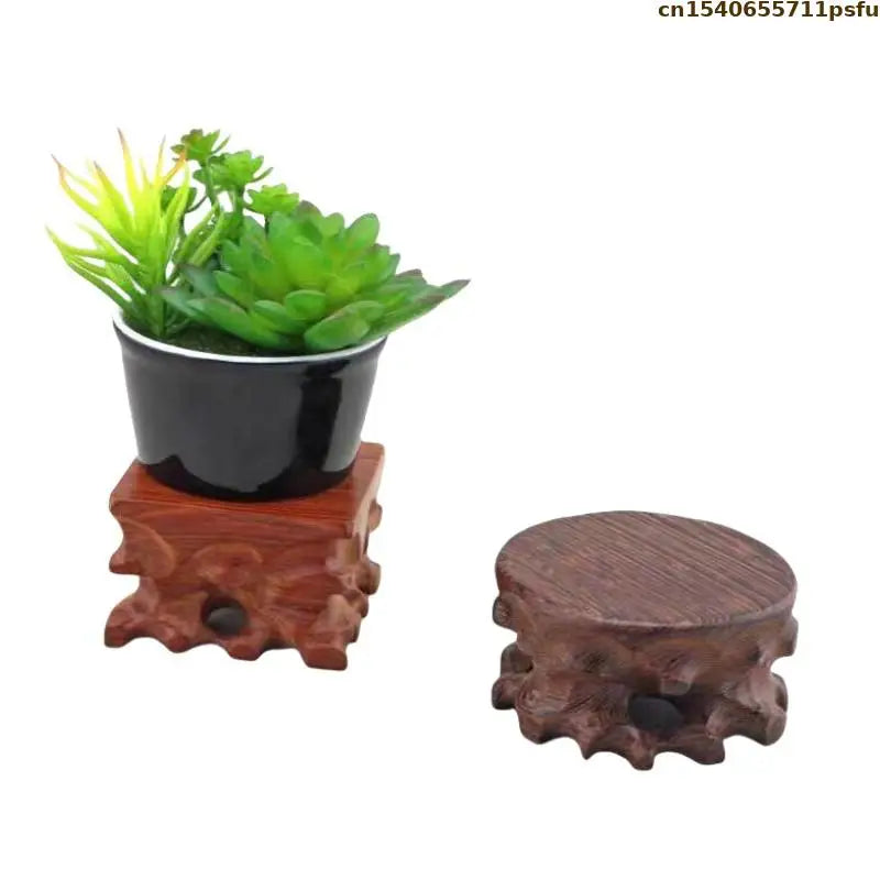 support plante bois sculpté artisanal marron foncé pot fleurs décoration végétale rustic stand