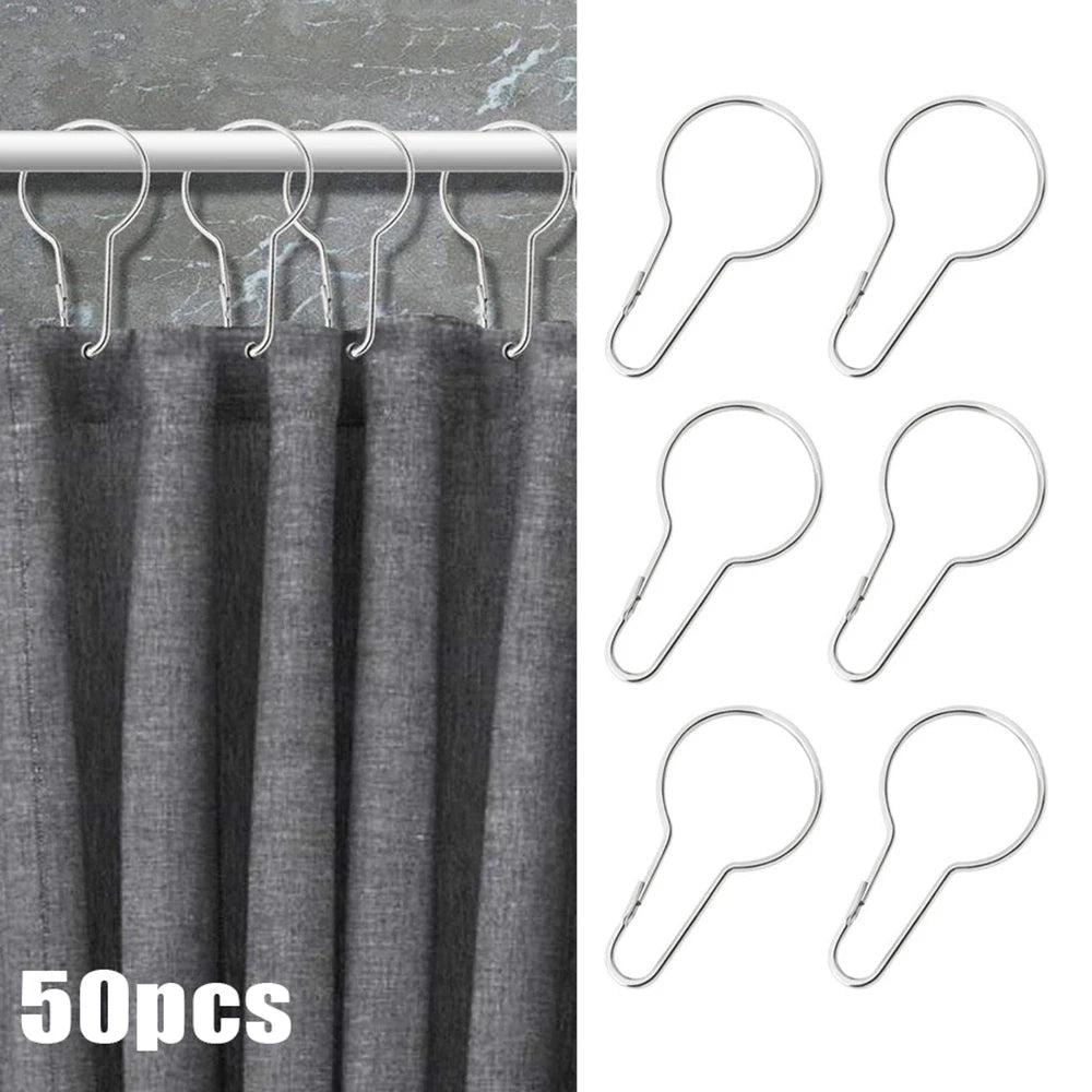 rideaux anneaux argentés modernes 50pcs opaques métal lisses maison
