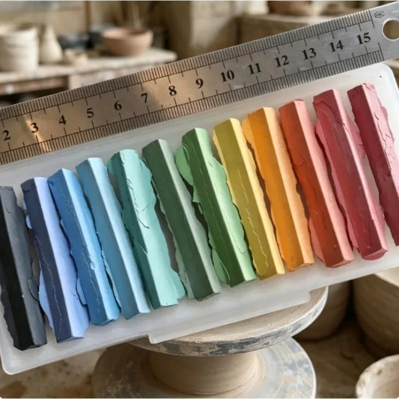 crayons sous glaçure céramique 12 couleurs boîte pastel coloriage artisanat poterie classique bleu vert