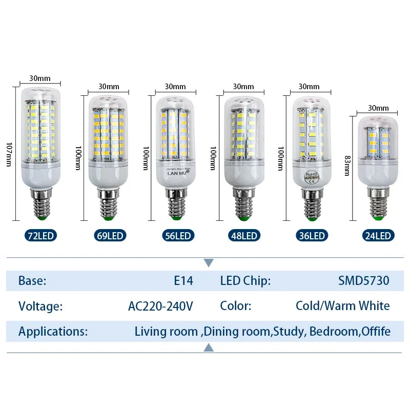 ampoule led e14 e27 blanc grains maïs moderne décoration intérieure 50000 heures 360 lumens