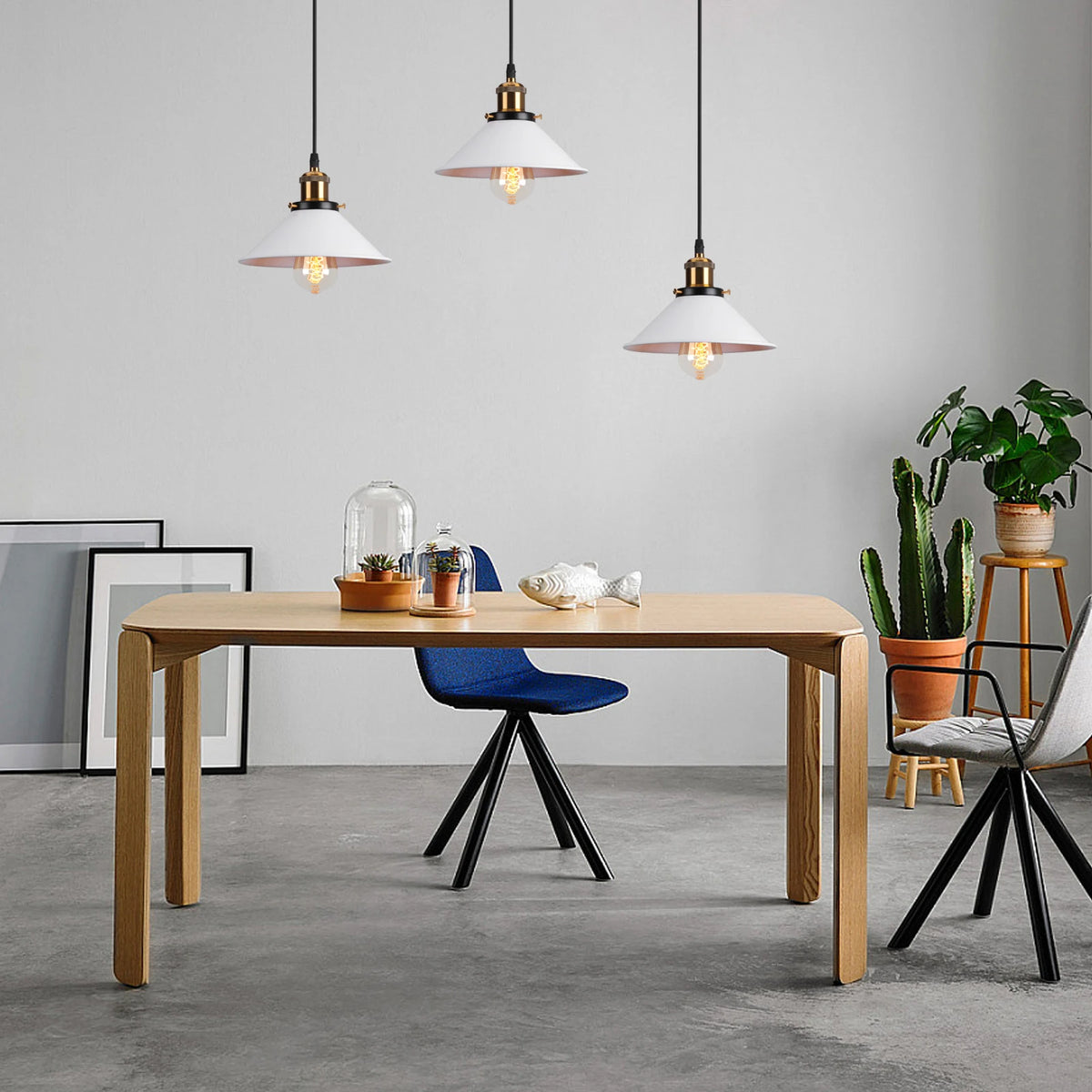 abat jour moderne fer noir blanc vert clair orange tringle ampoule fixe suspension