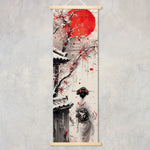 toile d'art japonaise contemporaine peinture abstraite fleurs cerisier cadre bois suspendue chambre salon