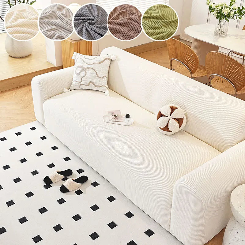 housse canapé polyestère rayures horizontales beige gris moderne antidérapante 100% polyestère