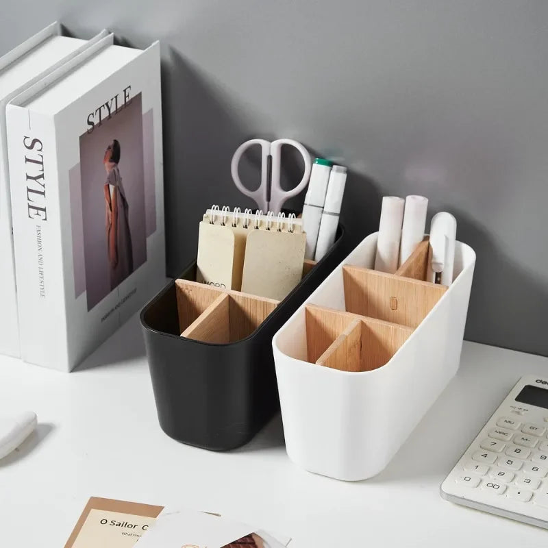 organisateur bois naturel noir blanc rangement minimaliste respectueux environnement multifonctionnels cosmétiques fournitures