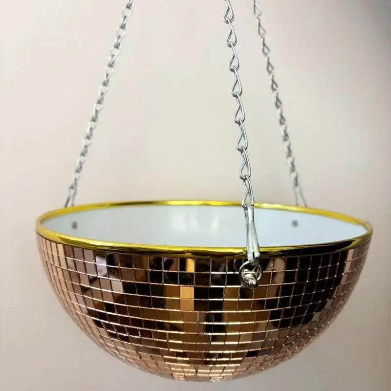 cache pot suspendu moderne miroirs argenté doré décoration noël plante fleur chaînes métal balconintérieur