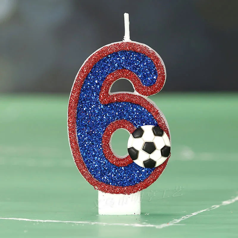 bougies numériques forme chiffres pailletées football bleu rouge blanche décoratives anniversaire sport thème tringle