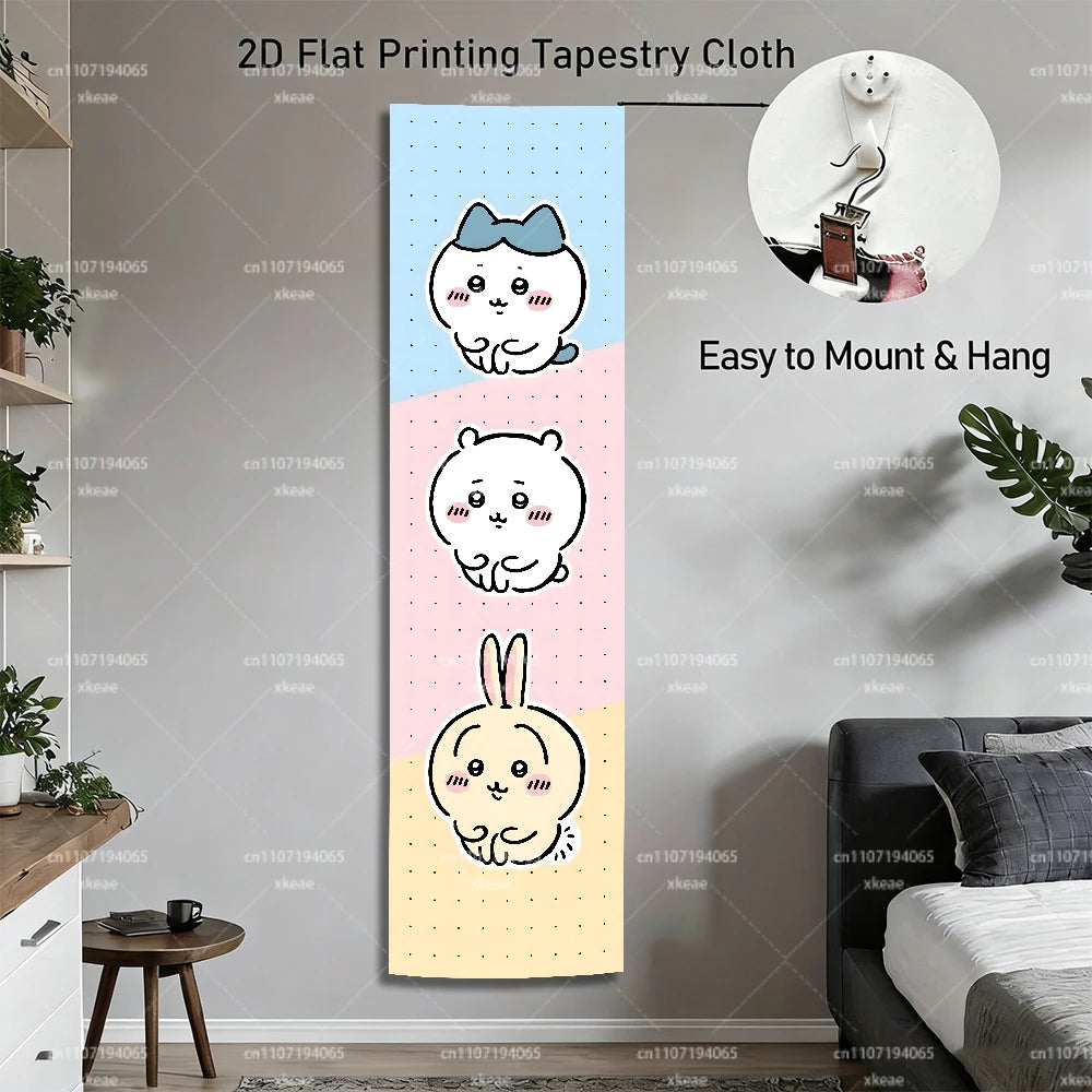 tapisserie murale dessins animés chats lapins bleu rose jaune mignon décoration intérieure 150x40cm polyestère
