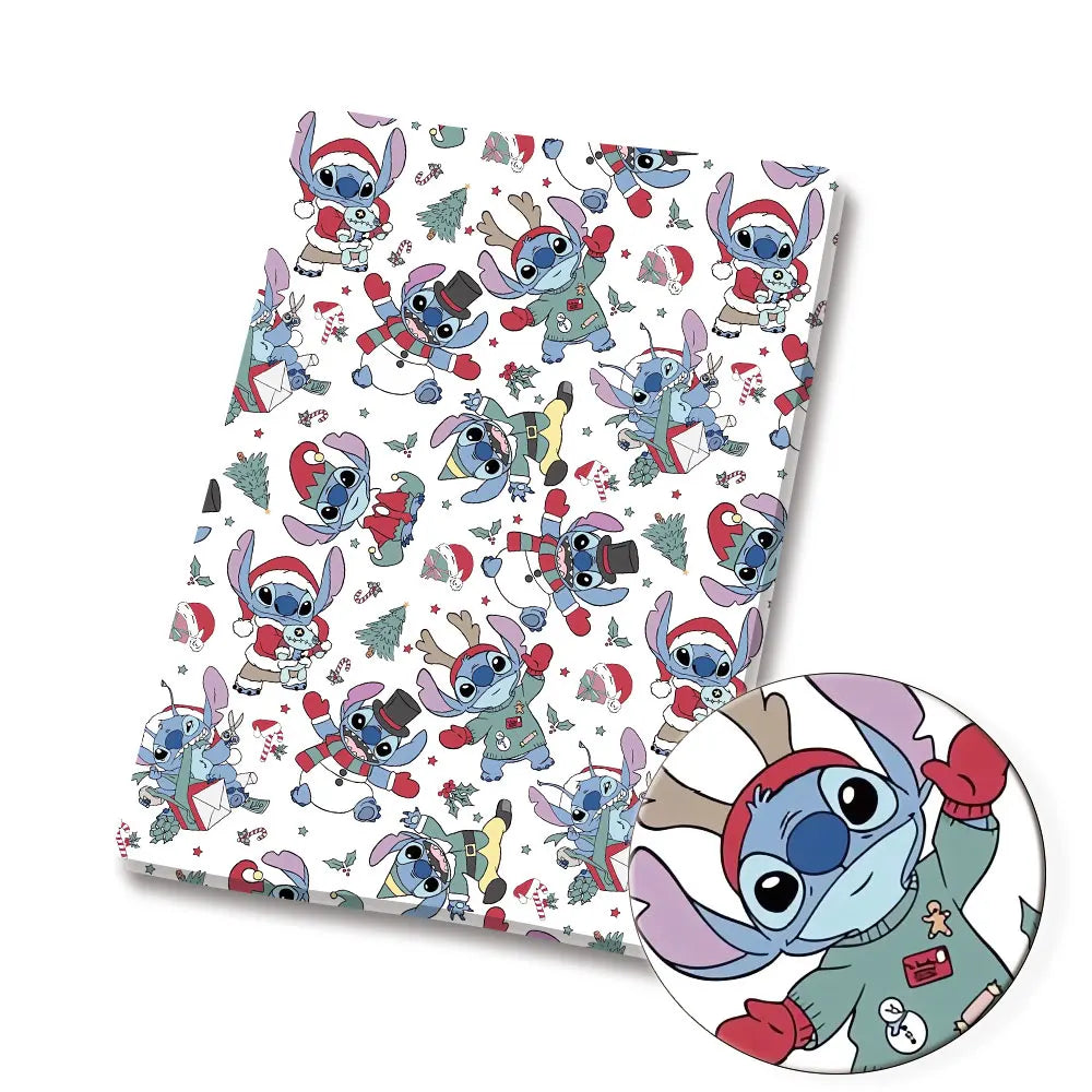 papier cadeau coton personnages disney dessin animé motif princesse stitch minnie rose bleu blanc