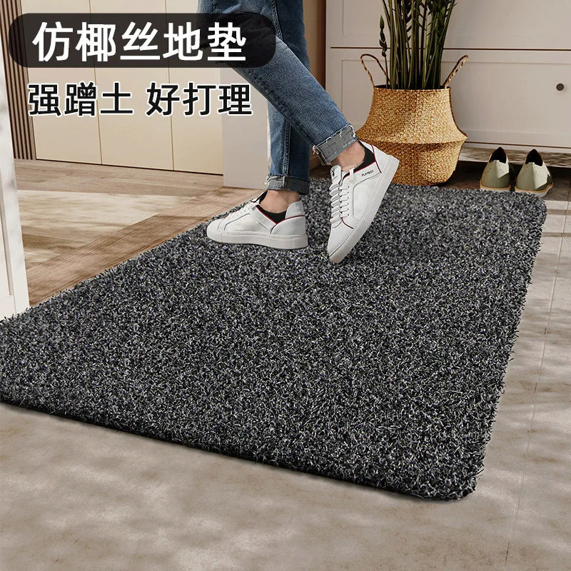 tapis gris foncé fibres noires blanches moderne antidérapant intérieur extérieur lavage main mécanique