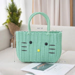 panier rangement vert clair chat mignon poignées corde blanc rose respectueux environnement