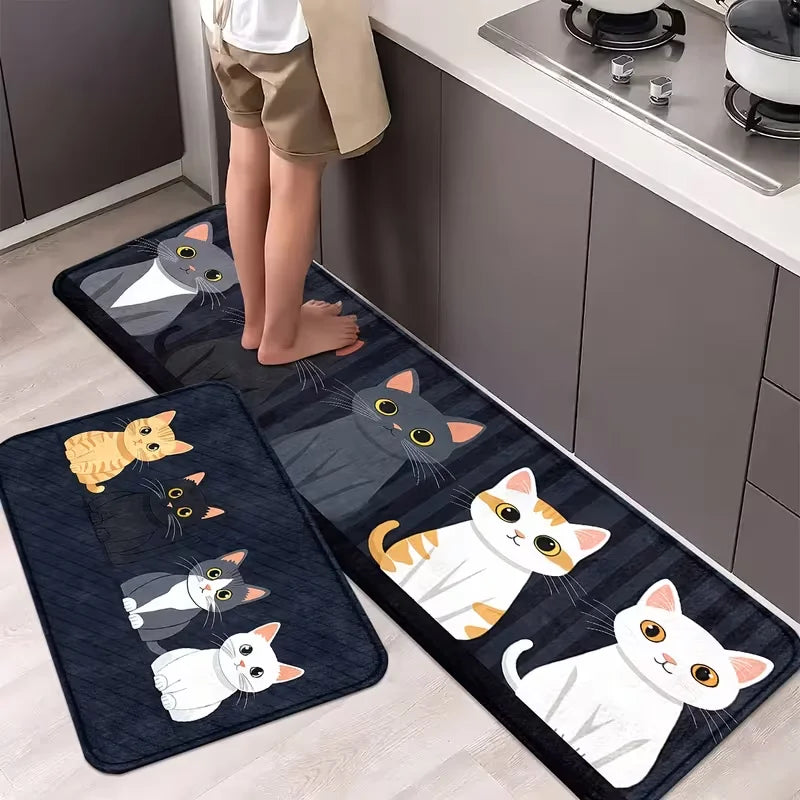 tapis sol antidérapant moderne chatons motifs géométriques noir blanc gris orange