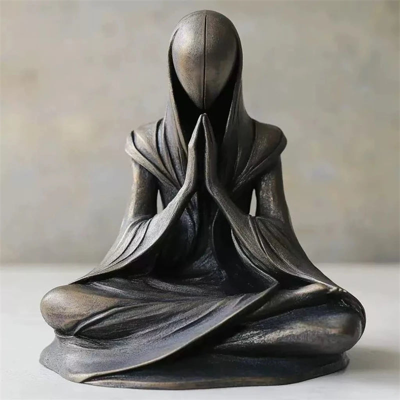 statue décorative méditative résine bronze doré figure assise spirituel abstraite chambre zen yoga