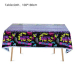 nappe jetable 90s anniversaire graphique cassette audio noir rose jaune bleu festive retrogaming tableDecoration