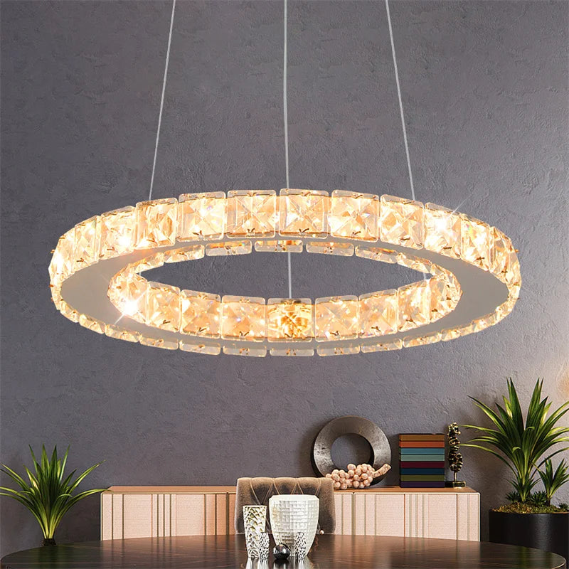 suspension lumineuse moderne cristal cubes acier inoxydable salon salle manger éclairage intérieur