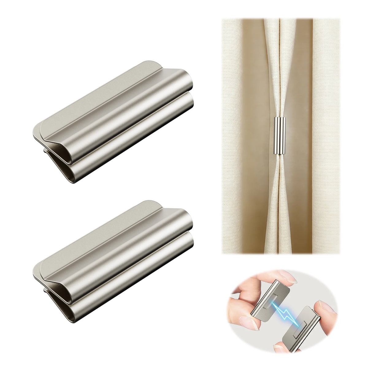 clips rideau magnétiques argentés modernes salon chambre sans perçage paires paires métal inoxydable