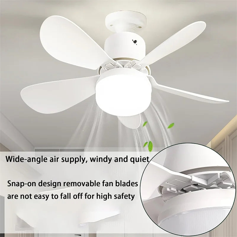 ventilateur lampe intégrée noir blanc moderne minimaliste télécommande inclusion lumière pales abs