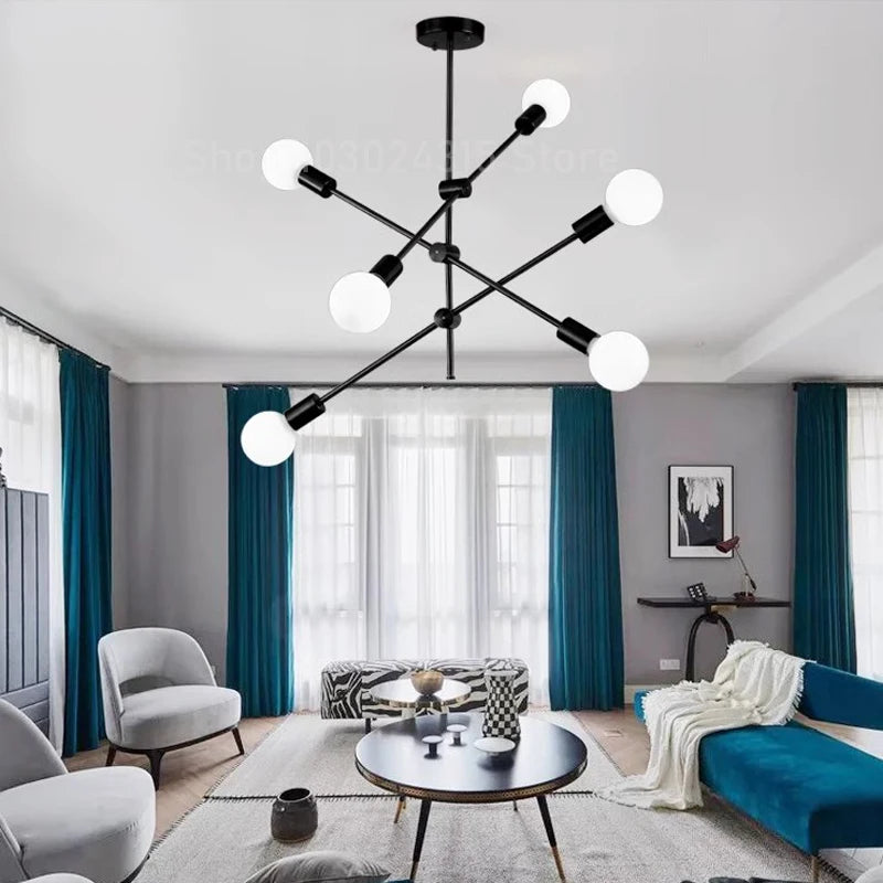 chandelier moderne or noir led suspension salon cuisine industrielle minimaliste