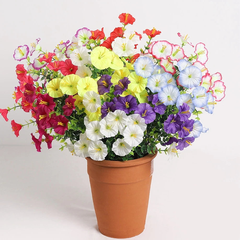 bouquet fleurs artificielles violettes blanches jaunes rouges petunia modernes decoration maison mariage anniversaire 35cm